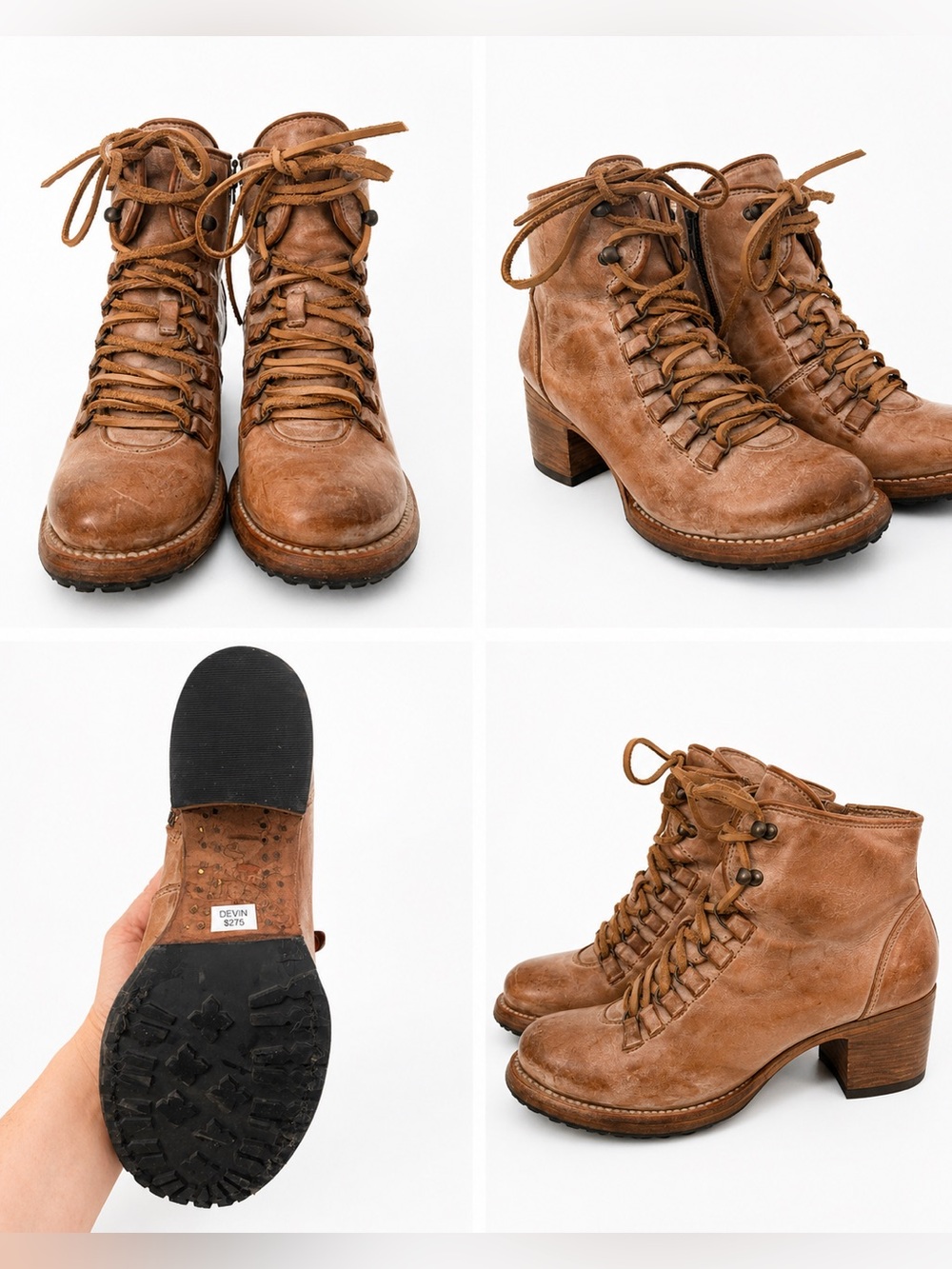 Freebird by Steven Tan Leather Lace-Up Block Heel Hiking Boots